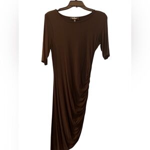 Lulu's Black Asymmetrical Ruched Midi Dress NWT.